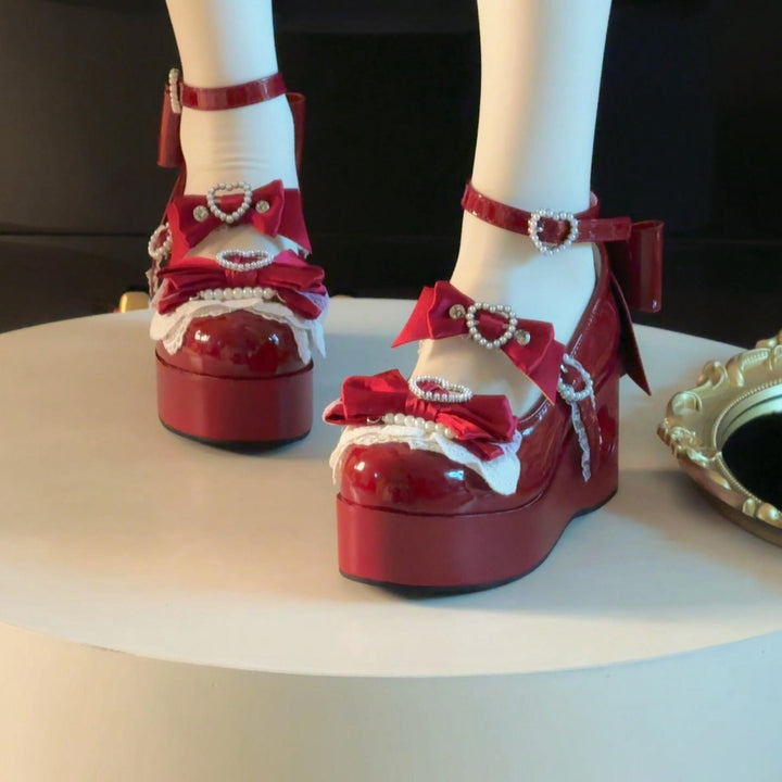 Old School Lolita High Platform Shoes, Heart Hollow Heel 44559:813939