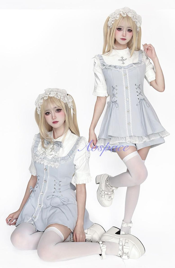 Short-sleeved Ryousangata Dress, Detachable Bowtie 43823:786775