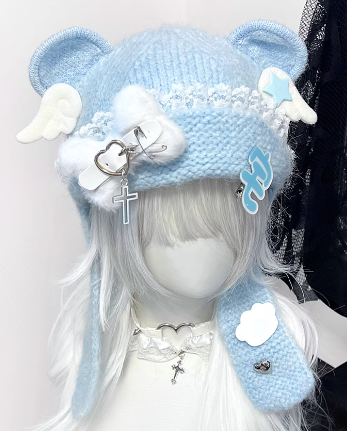 Y2K Knitted Hat Bear Ear Hat Cute Subculture Hat 41738:718096