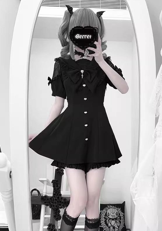 Jirai Kei Set Up A-line Dress In Short/Long Sleeve Style 43295:772833