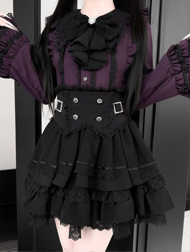 High-Waisted Jirai Kei Skirt, Lace Hem 44810:822751