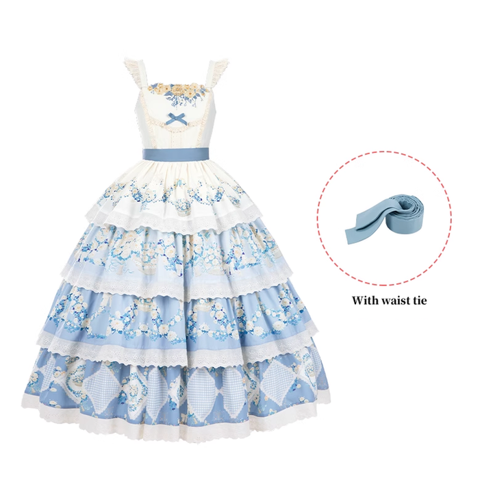 Classic Lolita Dress Twins JSK Cottagecore Embroidery Dress Tiered (L M S) 39470:641274