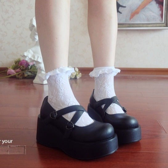 Kawaii Harajuku Fashion Cross Buckle Thick Sole Shoes 21872:318018