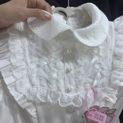 Jirai Kei Set Short-sleeved Lace Dress And Shorts 37850:571614