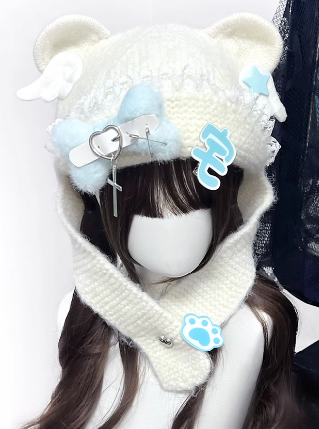 Y2K Knitted Hat Bear Ear Hat Cute Subculture Hat 41738:718078