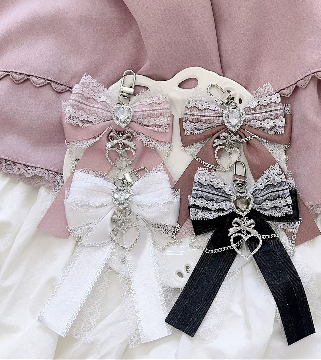 Ryousangata Bow Bag Pendant, Heart Rhinestone and Chain 45525:852369