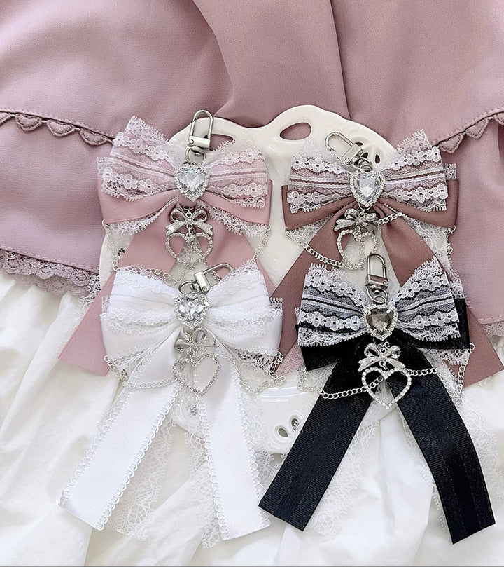 Ryousangata Bow Bag Pendant, Heart Rhinestone and Chain 45525:852369