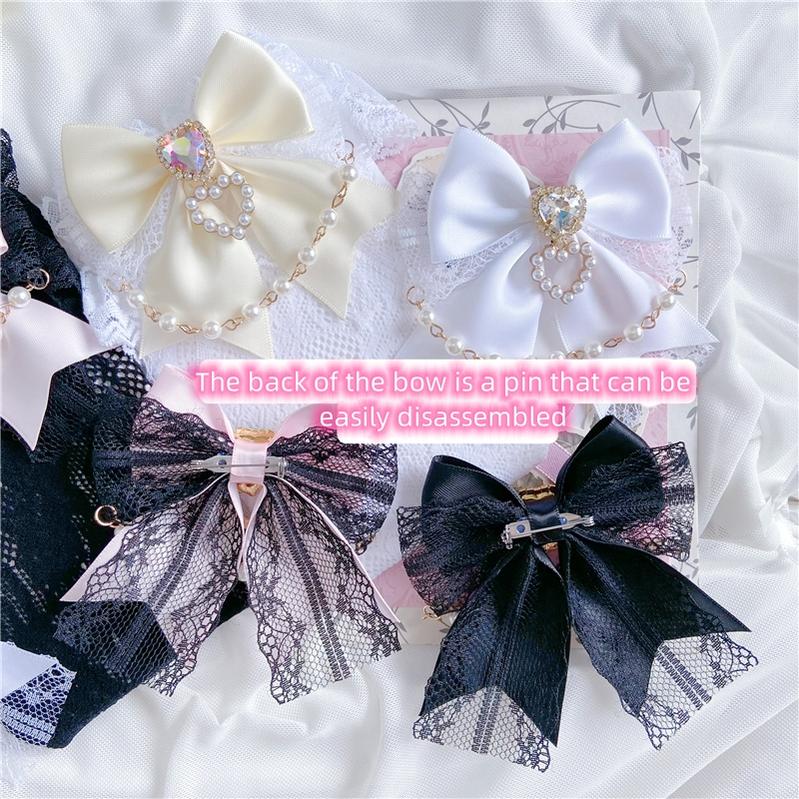 Jirai Kei Handmade Bow Pearl Heart Lolita Lace Socks 28904:326760