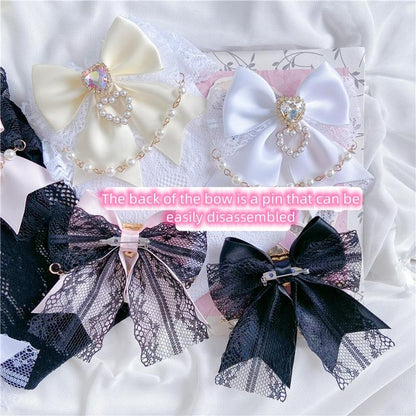 Jirai Kei Handmade Bow Pearl Heart Lolita Lace Socks 28904:326760