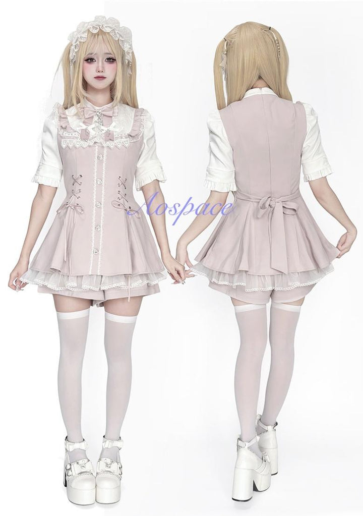 Short-sleeved Ryousangata Dress, Detachable Bowtie 43823:786783