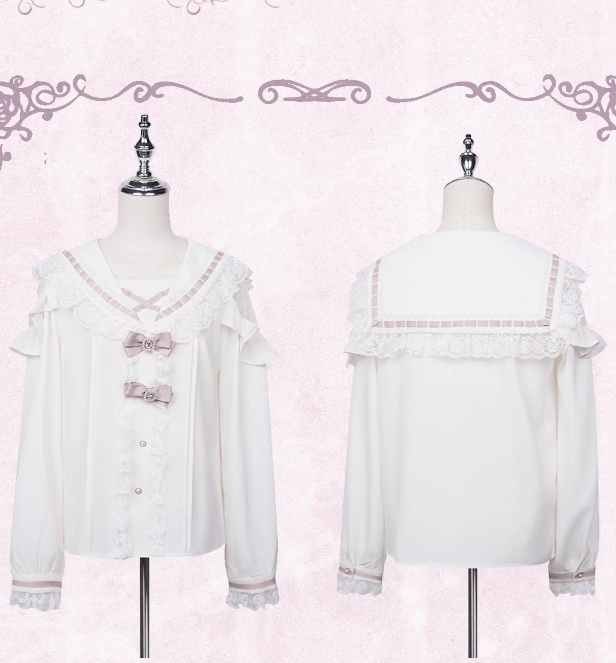 Sailor Collar Jirai Kei Blouse with Tulle Shoulder and Lace Frill