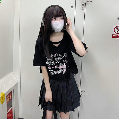 Jirai Kei T-shirt Bear Printed Short Sleeve Top For Summer 37570:563284