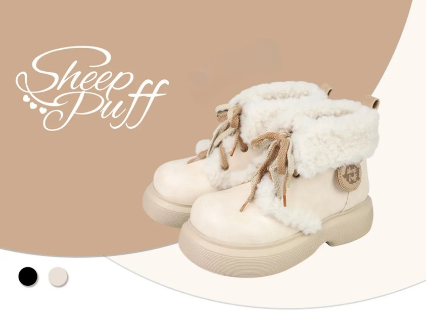 Kawaii Shoes White Black Shoes Lamb Wool Padded Snow Boots 33768:450168 33768:450168