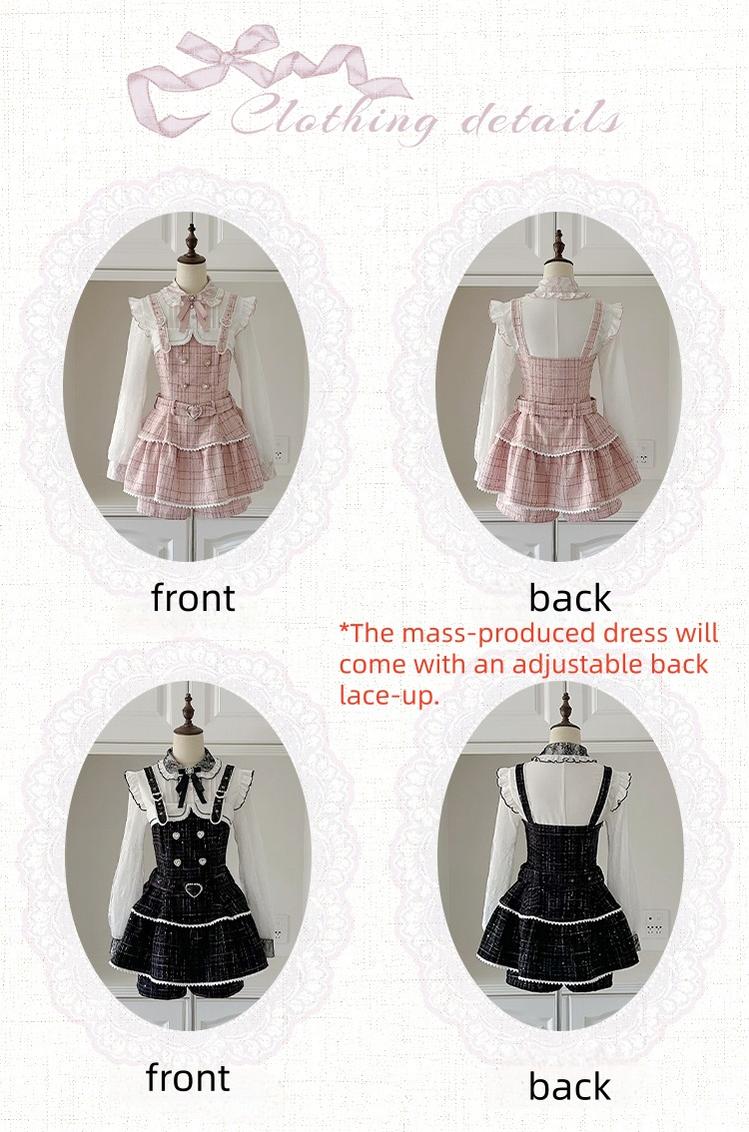 Tweed-like Jirai Kei Suspender Skirt, Matching Shorts 44178:800110