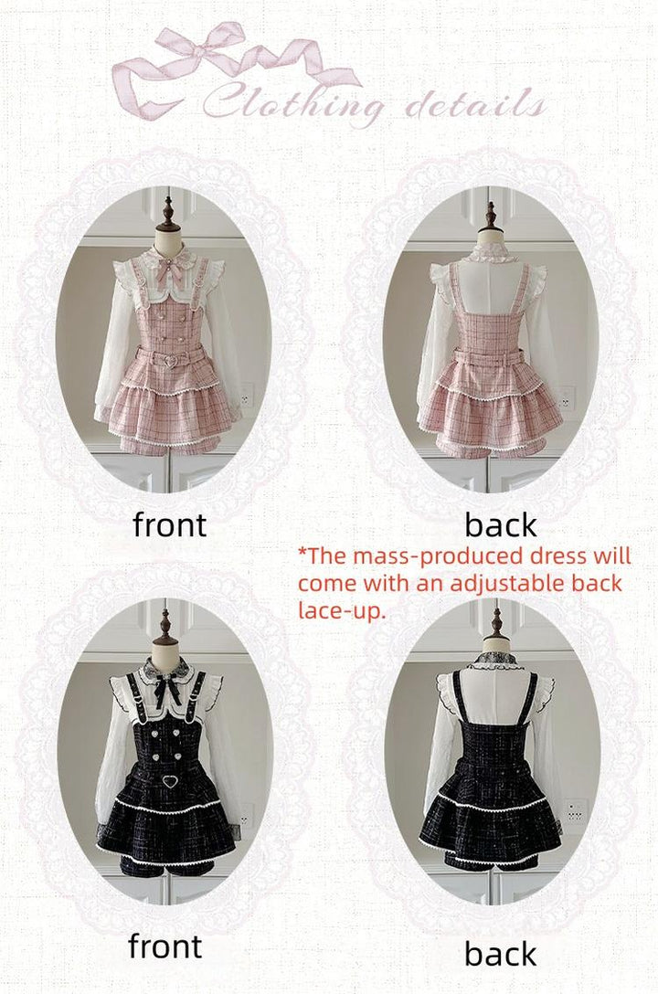 Tweed-like Jirai Kei Suspender Skirt, Matching Shorts 44178:800110