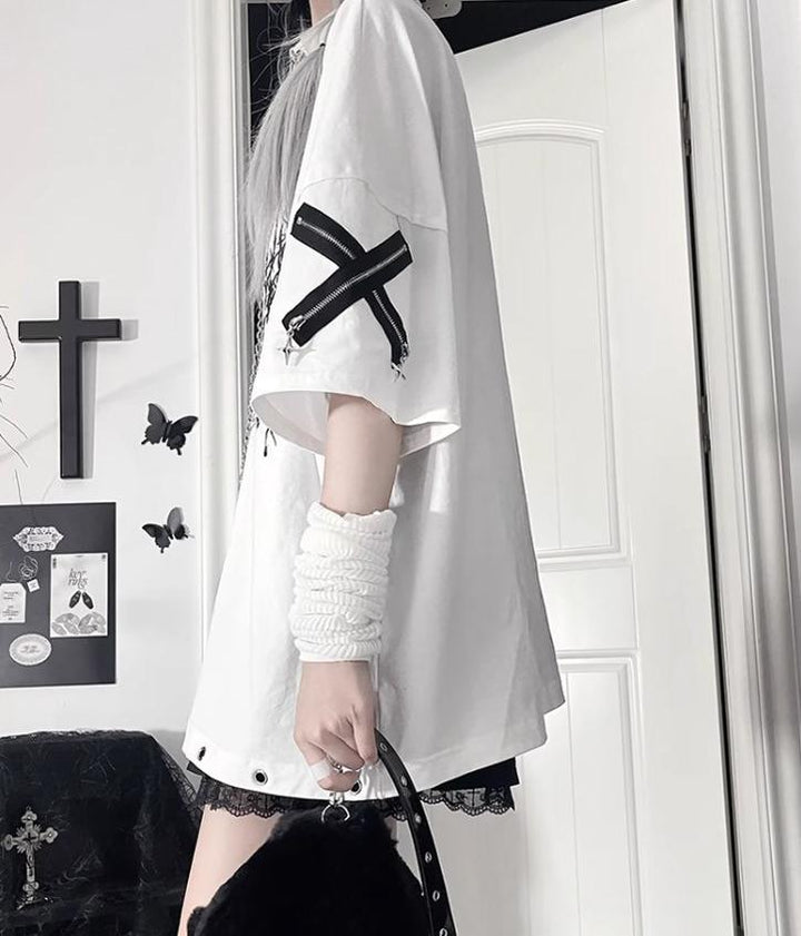 Subculture Cotton T-Shirt, Detachable Chain 43875:789238