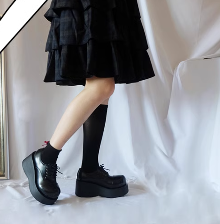 Harajuku Fashion Black Wedge Round-Toe Thick-Sole Shoes 21870:316580 21870:316580