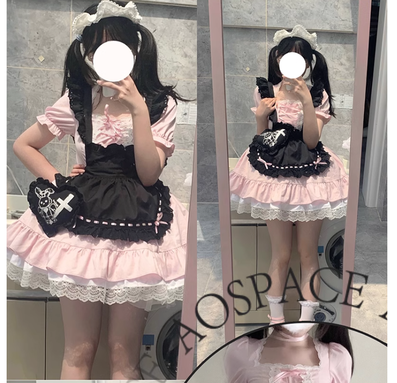 Sweet Lolita Dress Maid Apron Outfit Sweet Color-Block Dress 37560:564252