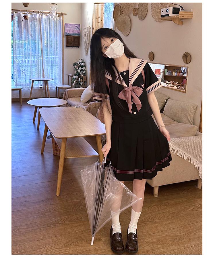 Navy and Pink JK Uniform Top + Pleated Skirt 43790:785190