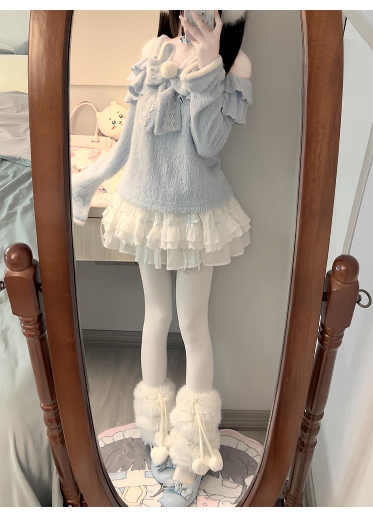 Tenshi Kaiwai Outfit Blue Bunny Sweater Tiered Skirt Set 41302:698202