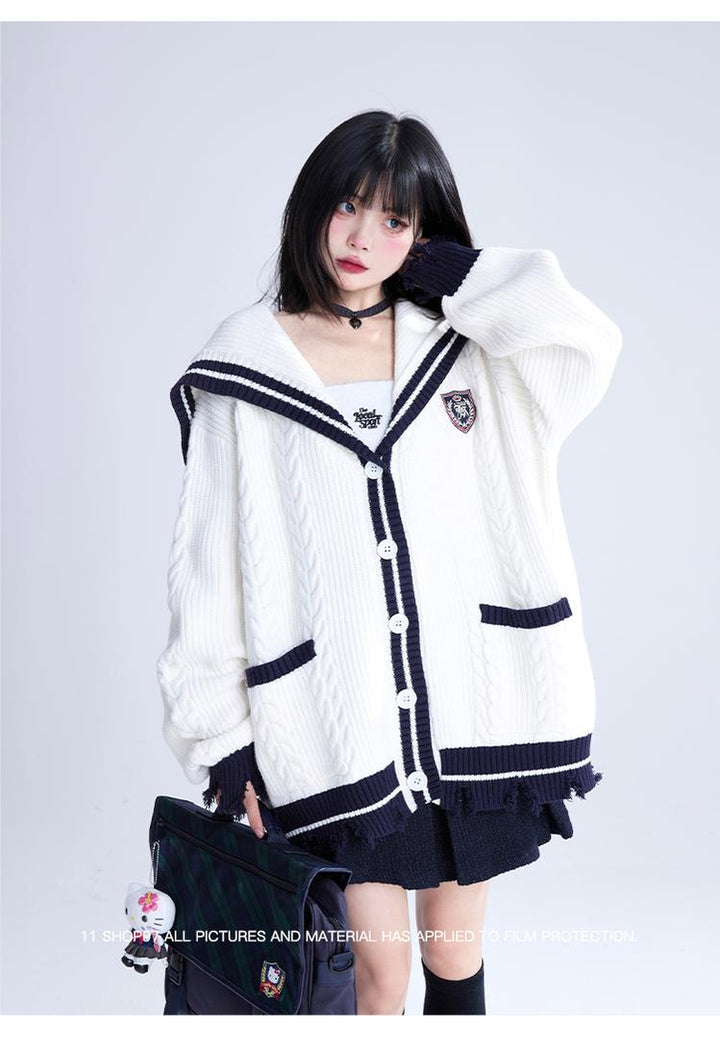 Preppy Cardigan Sailor Collar Sweater Embroidery Coat (L M S) 40930:680546