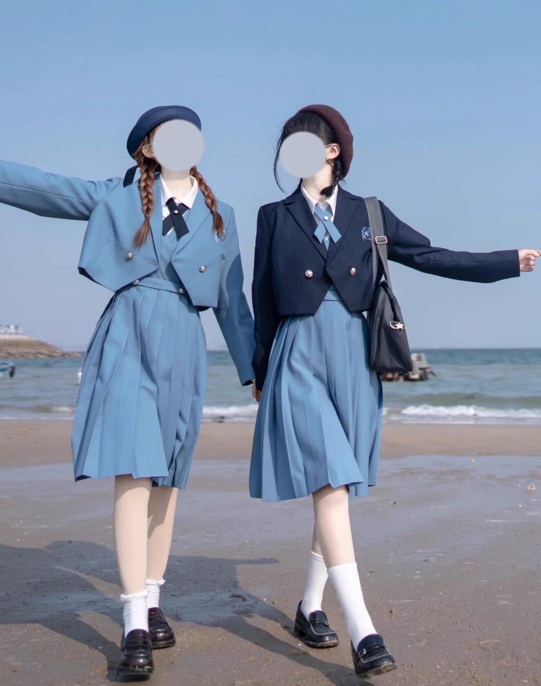 Gay-Blue Knee-Length JK Uniform, Detachable Vest 43446:778500