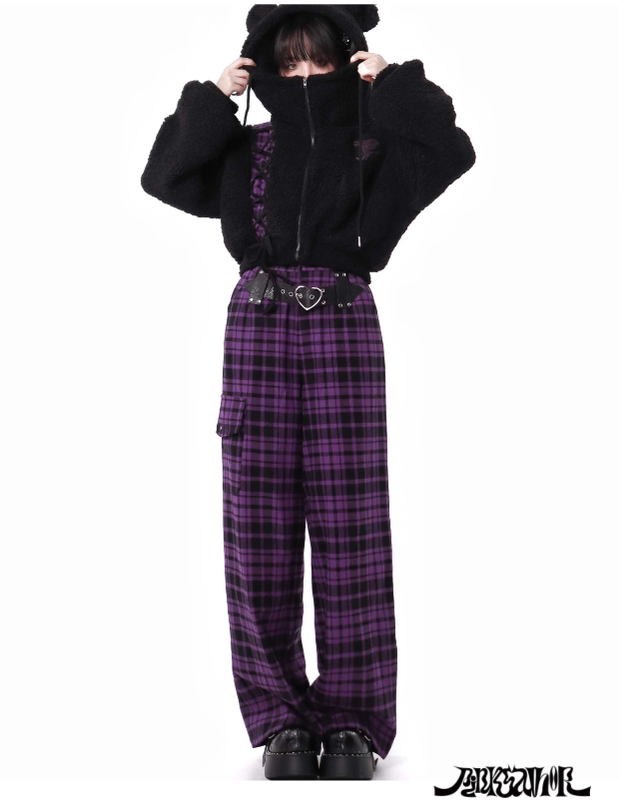 Jirai Kei Winter Coat Purple Black Outfit Sets Bear Ears Jacket 32572:421944 32572:421944