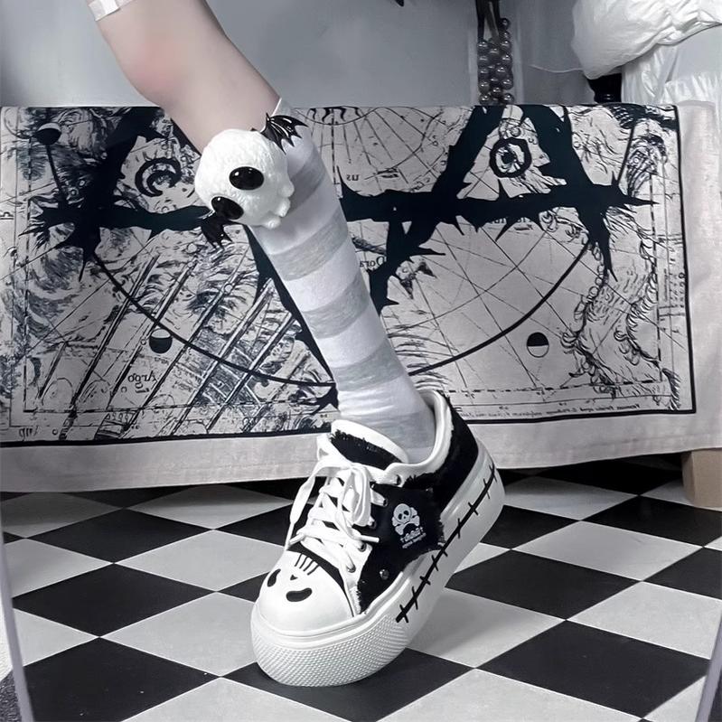 Y2K Subculture Girl Platform Canvas Black White Shoes 28960:351220