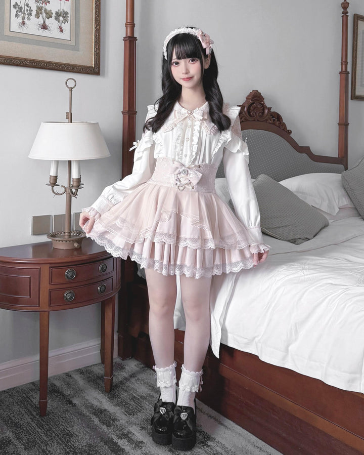 High-waist Jirai Kei Skirt, Pearl & Rhinestone Accents 44782:826708