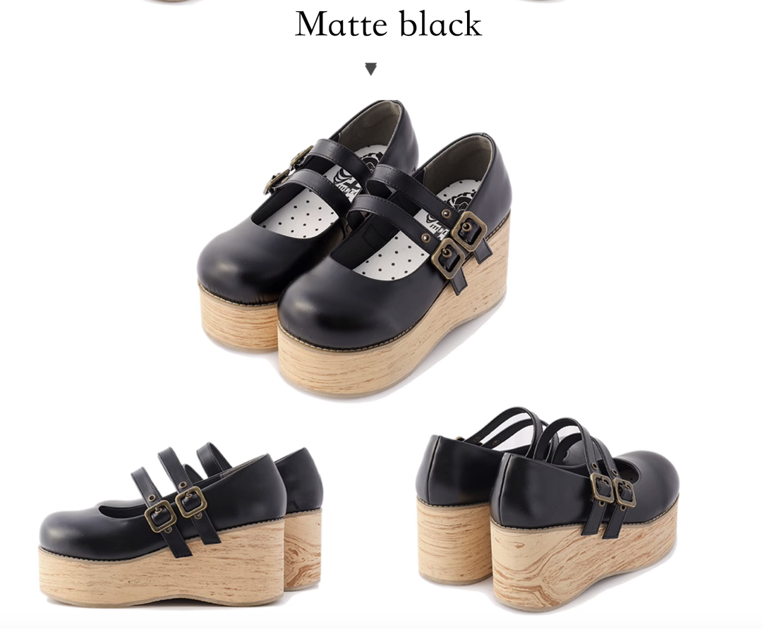 Retro-wooden Bottom Double Button Platforms Multicolor 21784:318870 21784:318870