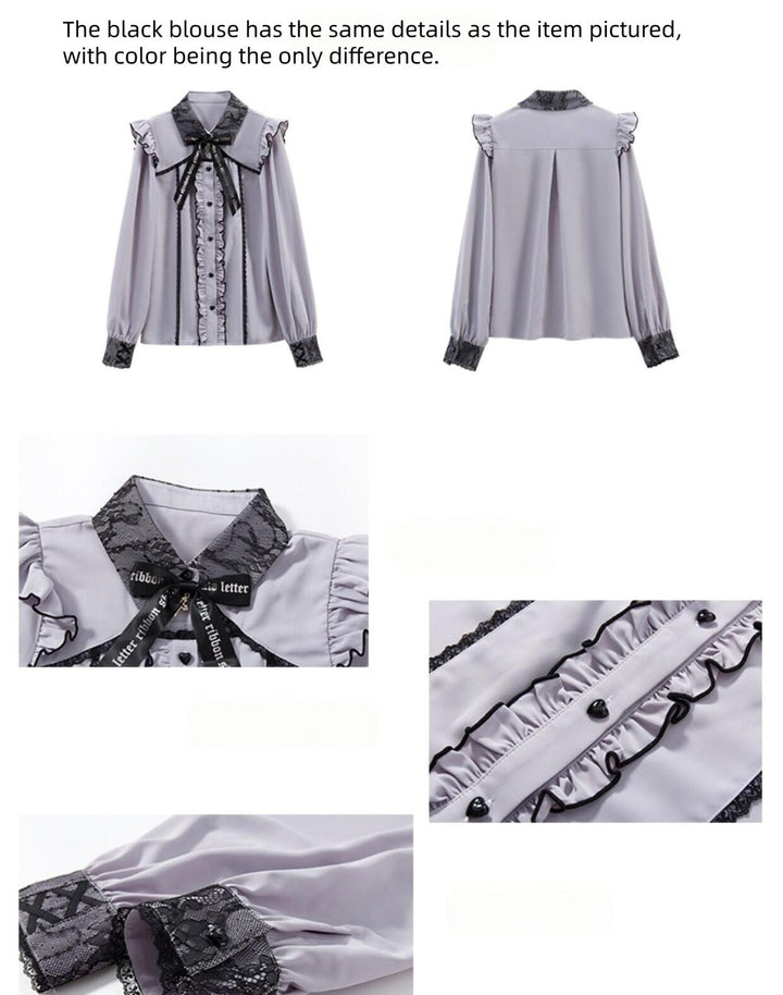 Jirai Kei Long Sleeve Blouse, Lace Collar 45645:858512
