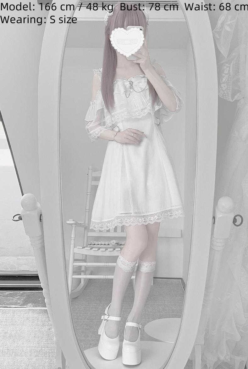 Solid White Jirai Kei Dress With Bust Sheer Overlay 43299:772991