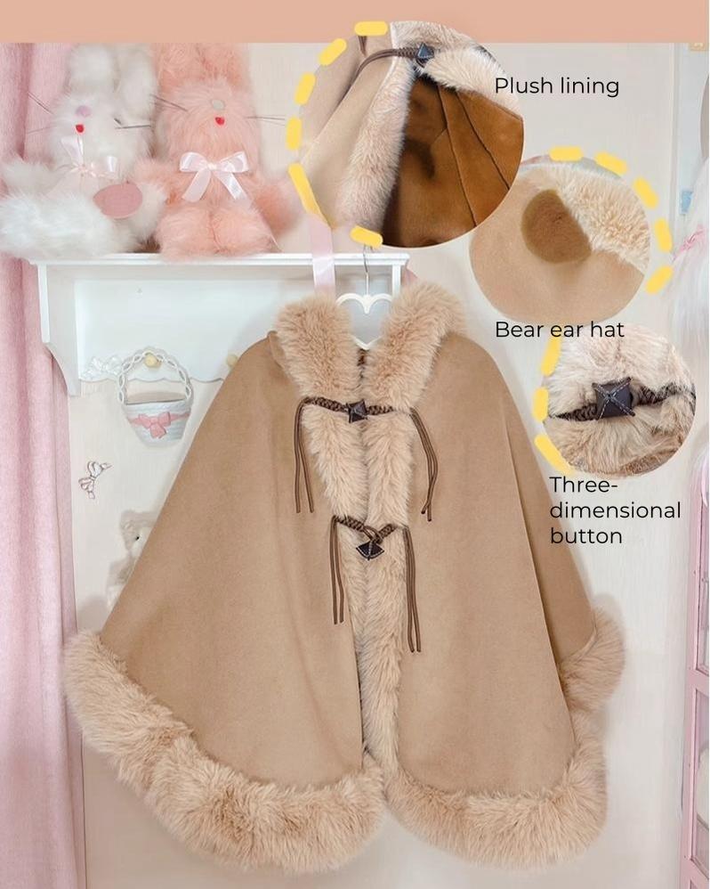 Sweet Lolita Winter Coat Cat Ear Woolen Cloak Kawaii Lolita Cape 40288:667930