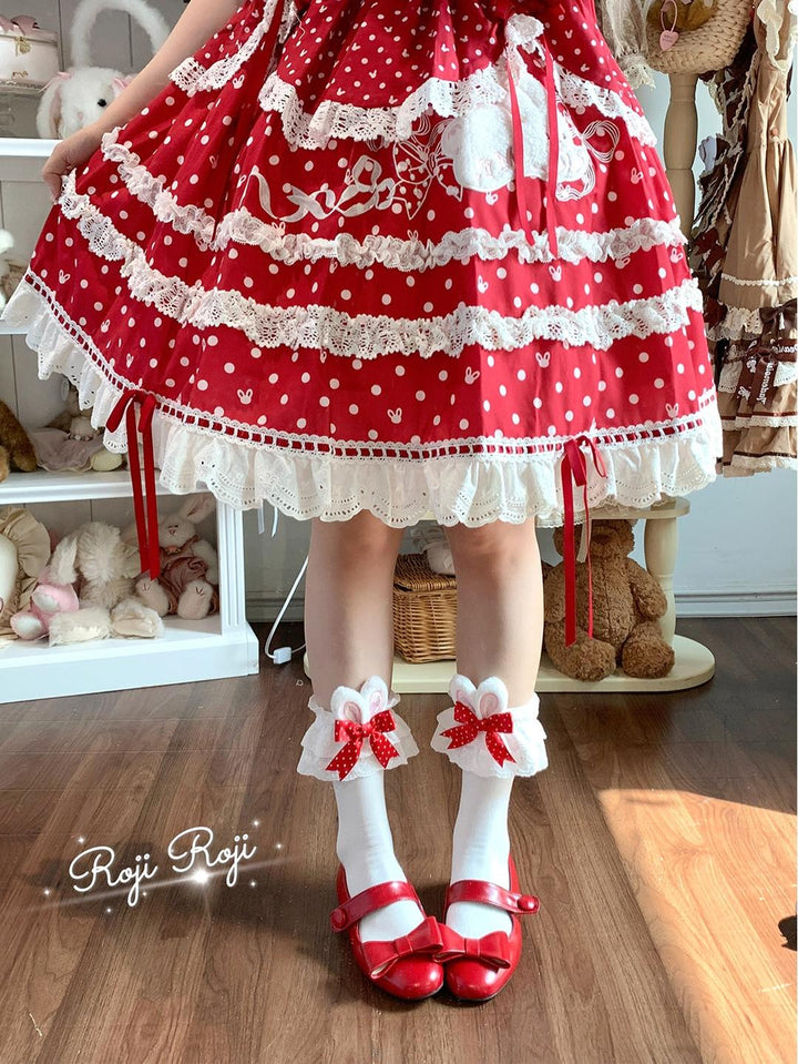 Sweet Lolita Mid-Calf Cotton Socks, Bunny Ears, Polka Dots 44712:819630