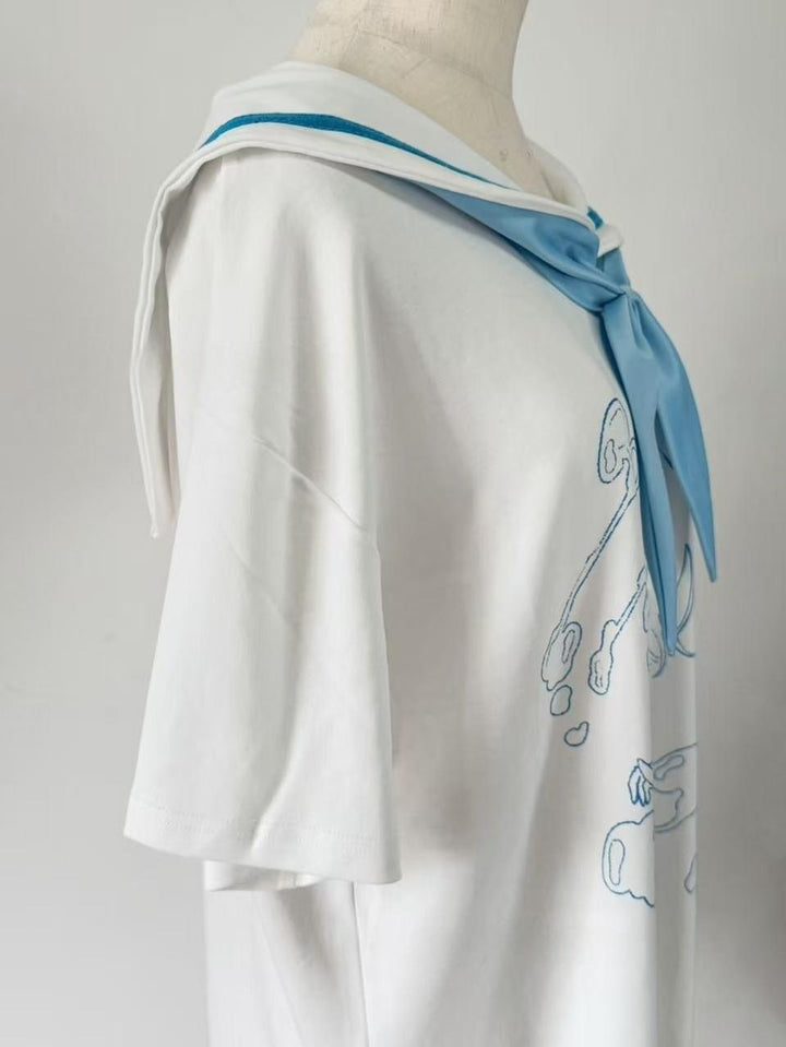 Cotton Tenshi Kaiwai Sailor Collar T-Shirt with Anime Girl Print 43094:765441