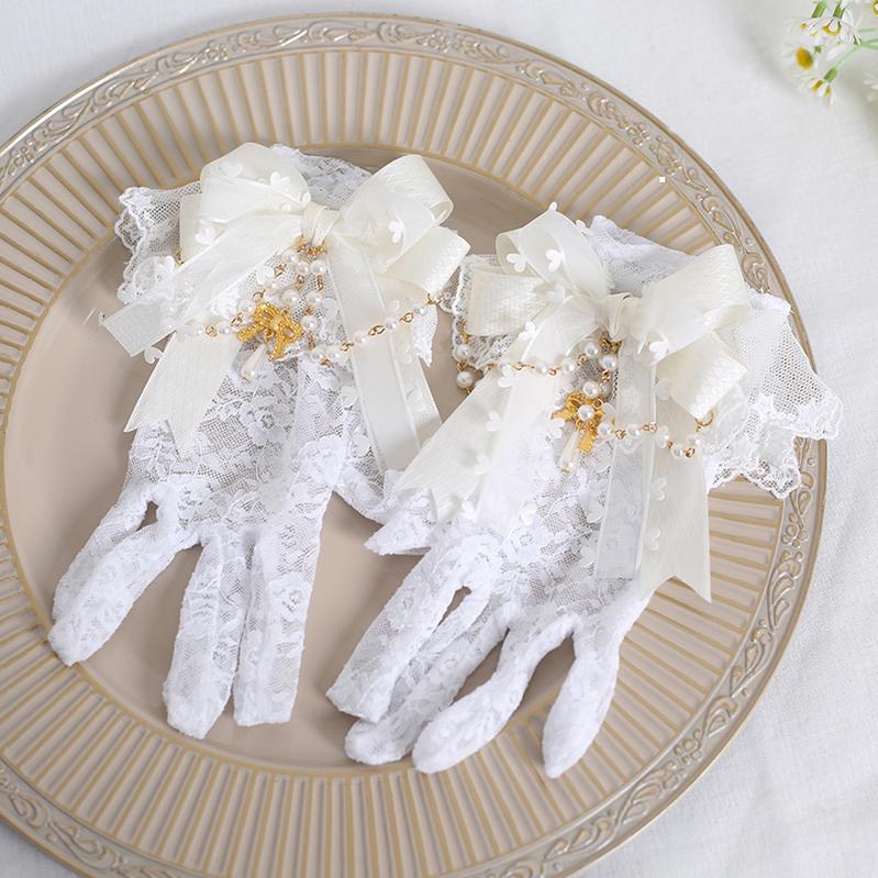 Lolita White Black Gloves With Lace Bow 22546:321892 22546:321892