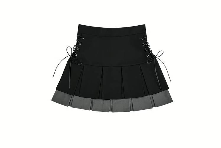 Kawaii Fashion Black Skirt Side Lace Up Pleated Skirt (L M S) 22750:326966 (L M S) 22750:326966