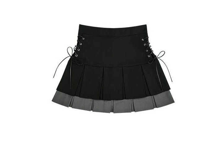 Kawaii Fashion Black Skirt Side Lace Up Pleated Skirt (L M S) 22750:326966