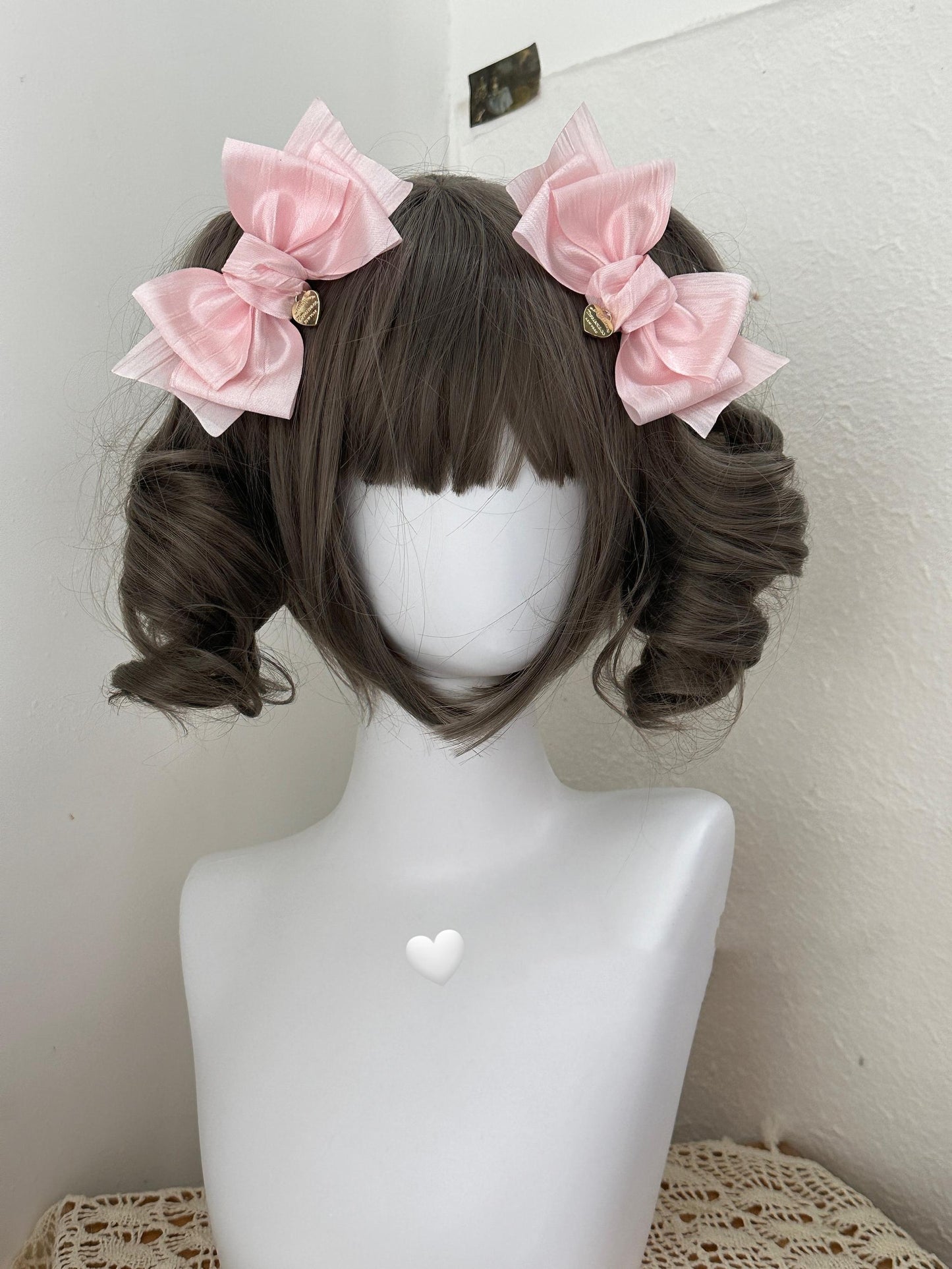 Lolita Headdress Pink Brown Clip Sweet Bow Hair Accessory (粉色一对) 32172:563076