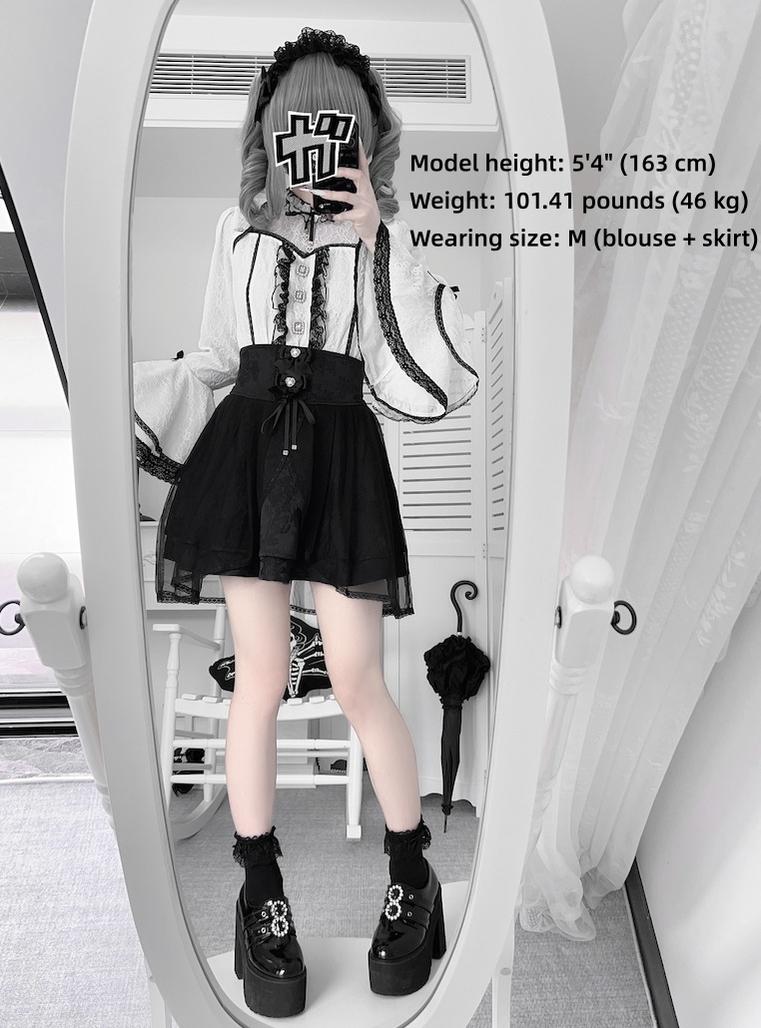 Jirai Kei Lace Blouse and Jacquard Skirt, Hime Sleeves 43943:792499