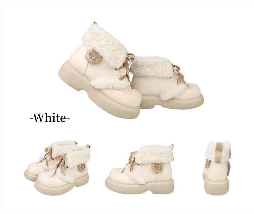 Kawaii Shoes White Black Shoes Lamb Wool Padded Snow Boots 33768:450204 33768:450204