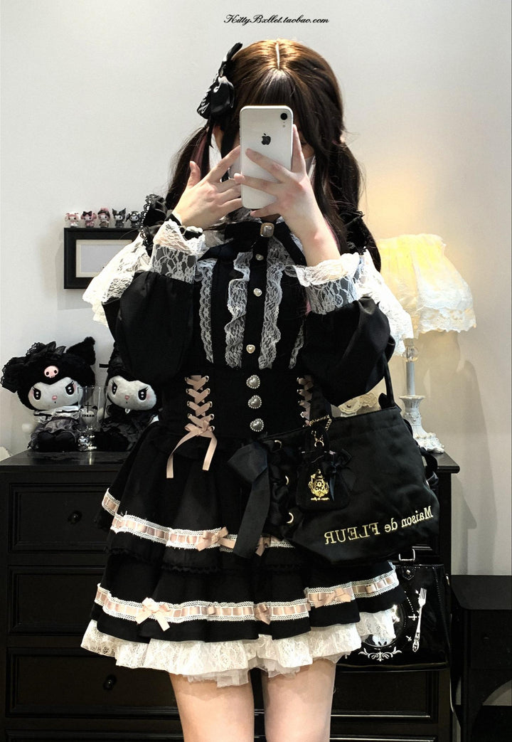 Lace Jirai Kei Blouse, Heart-Shaped Buttons 44757:823904