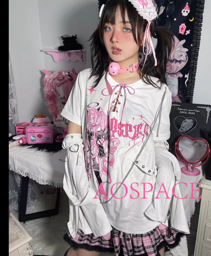 Y2K Fashion T-shirt Gyaru Print Top For Women 37556:567182