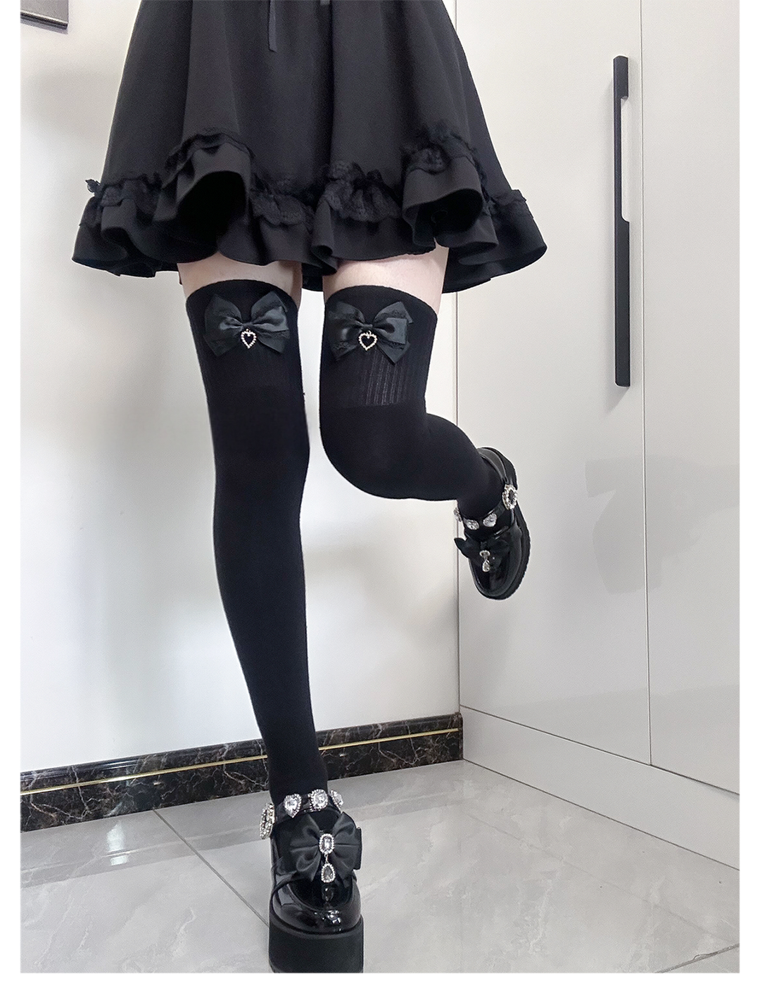 Jirai Kei Socks Cute Cashmere Thighhighs With Lace Bow 41744:716862