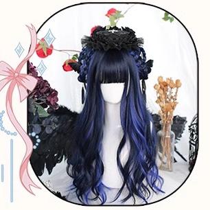 Lolita Wig Blue Black Wig With Big Waves Long Wig 35620:496332 35620:496332