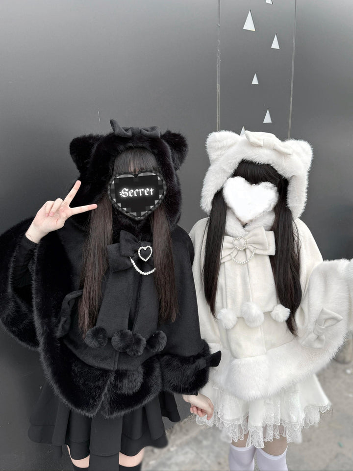 Kawaii Cat Ear Hooded Winter Cape 43984:791410