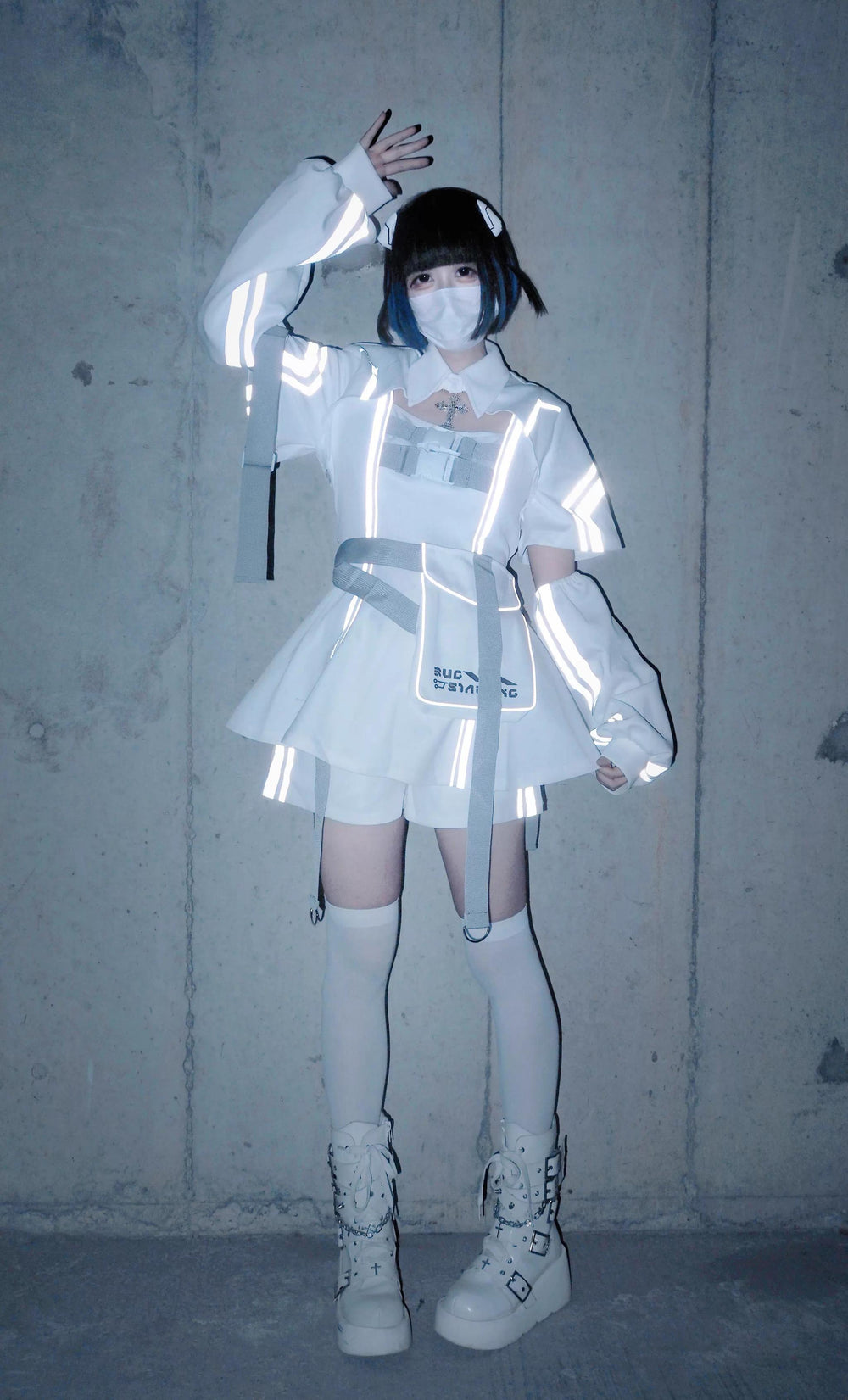 Cyberpunk Reflective Shorts Outfit, Waist Bag 43734:784975