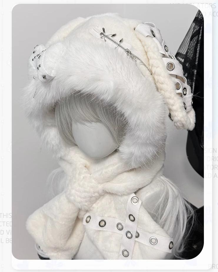 Punk Hat Y2K Plush Hat White Bunny Ear Hat 41874:722988