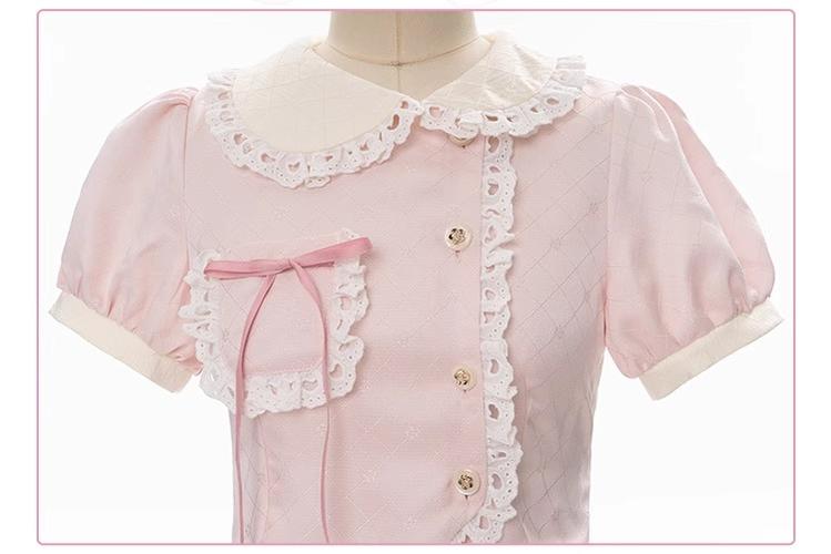 Kawaii Pink Outfit Set Sweet Tiered Skirt Set 37546:576810