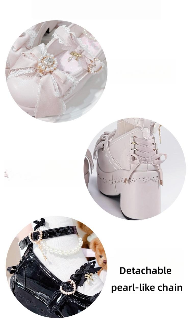 Jirai Kei Platform Shoes, Detachable Pearl-Like Chain 44929:828600